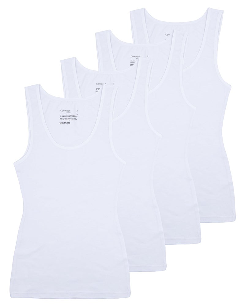 Comfneat Women's Basic Tanks Comfy Top (White 4-Pack, S) - Image 1